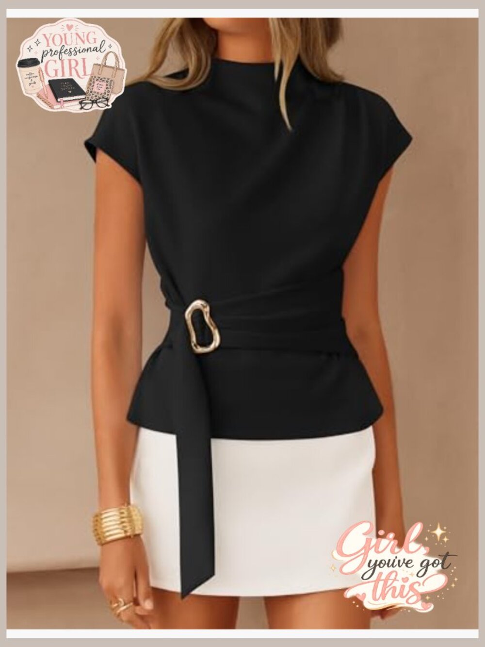 Mock Neck Cap Sleeve Blouse Business Casual Tunic Work Top - Picture 4 of 7